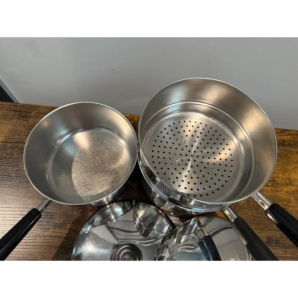 Revere Ware Copper Bottom 2Qt 3Qt Saucepan Set with Steamer Insert 5pc‎ USA